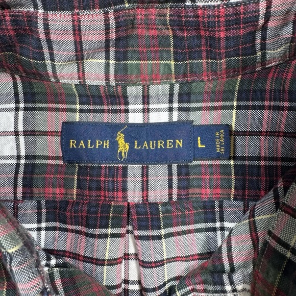 Polo Ralph Lauren Button Down Men's Large Red White Plaid Navy Pony Preppy - Picture 6 of 9